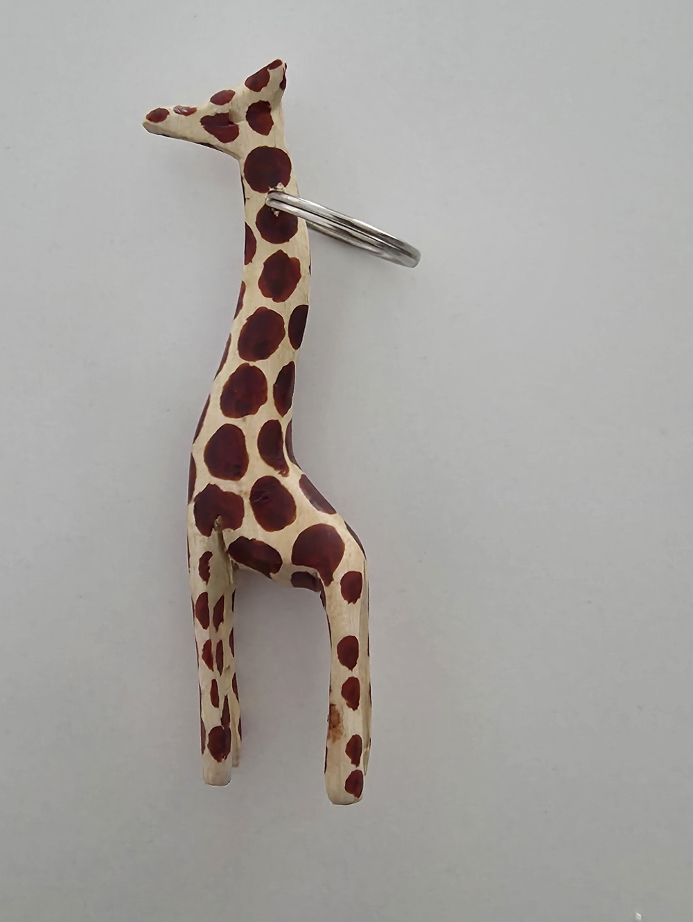 Handmade Wooden Giraffe Keychain in Cream & Brown